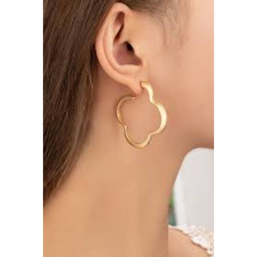 Gold Flower Hoop Earrings Open Floral Statement Lightweight Fashion Jewelry